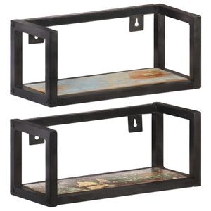 Rafturi de perete, VIDAXL, Lemn masiv, 40x17x17 cm, 51 Kg, Negru
