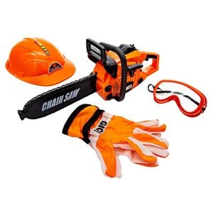 Set de joaca cu drujba si echipament de protectie, Portocaliu-Negru, 3 ani+