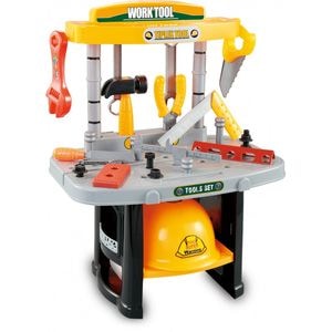 Banc de lucru, casca si scule mici pentru bricolaj Dodo Toys DIY, Multicolor, 4 ani+