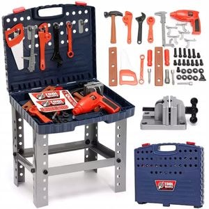 Atelier bricolaj 2 in 1, cu accesorii, plastic, albastru-rosu, 4 ani+