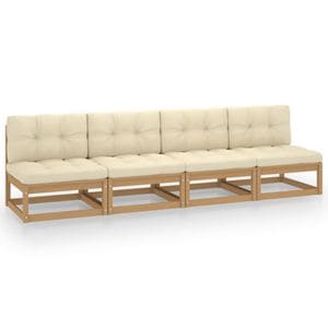 Canapea terasa VIDAXL, 4 locuri, lemn masiv, 280 x 70 x 67 cm, maro inchis-crem