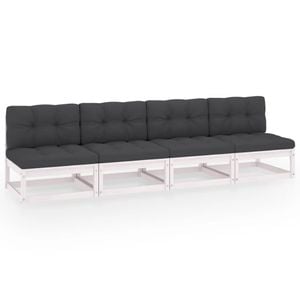 Canapea terasa VIDAXL, 4 locuri, lemn masiv, 280 x 70 x 67 cm, alb-negru