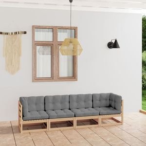 Canapea terasa VIDAXL 2, 4 locuri, lemn masiv, 280 x 70 x 67 cm, maro deschis-gri