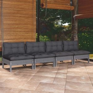 Canapea terasa VIDAXL, 4 locuri, lemn masiv, 254 x 63.5 x 62.5 cm, gri