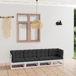 Canapea terasa VIDAXL 2, 4 locuri, lemn masiv, 280 x 70 x 67 cm, alb-negru