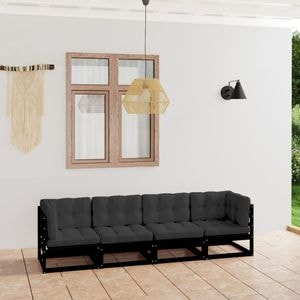 Canapea terasa VIDAXL 2, 4 locuri, lemn masiv, 280 x 70 x 67 cm, negru