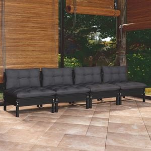Canapea terasa VIDAXL, 4 locuri, lemn masiv, 254 x 63.5 x 62.5 cm, negru