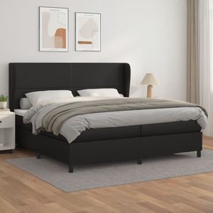 Pat box spring cu saltea vidaXL, 200x200 cm, piele ecologica, Negru