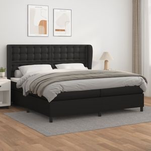 Pat box spring cu saltea vidaXL, 200x200 cm, piele ecologica, Negru