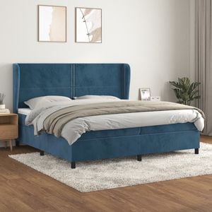 Pat box spring cu saltea vidaXL, 200x200 cm, catifea, Albastru