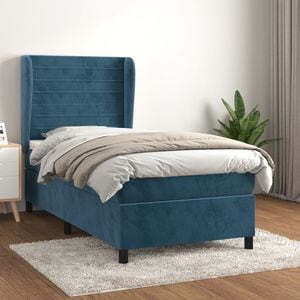 Pat box spring cu saltea vidaXL, 100x200 cm, catifea, Albastru