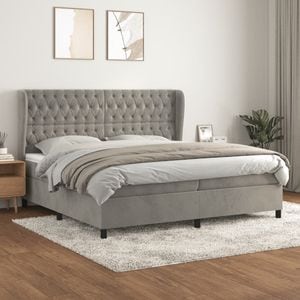 Pat box spring cu saltea vidaXL, 200x200 cm, catifea, Gri
