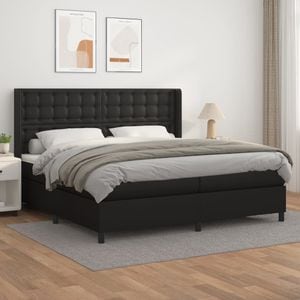 Pat box spring cu saltea vidaXL, 200x200 cm, piele ecologica, Negru