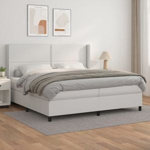 Pat box spring cu saltea vidaXL, 200x200 cm, piele ecologica, Alb