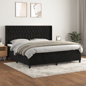 Pat box spring cu saltea vidaXL, 200x200 cm, catifea, Negru