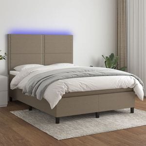 Pat cu arcuri vidaXL, saltea si LED, 140x190 cm, textil, Taupe