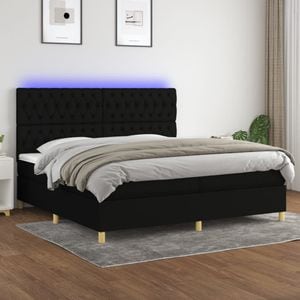 Pat cu arcuri vidaXL, saltea si LED, 200x200 cm, textil, Negru