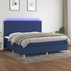 Pat cu arcuri vidaXL, saltea si LED, 200x200 cm, textil, Albastru