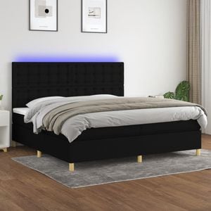 Pat cu arcuri vidaXL, saltea si LED, 200x200 cm, textil, Negru