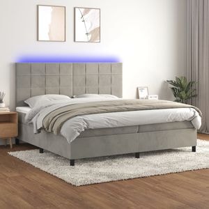 Pat cu arcuri vidaXL, saltea si LED, 200x200 cm, catifea, Gri