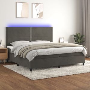 Pat cu arcuri vidaXL, saltea si LED, 200x200 cm, catifea, Gri
