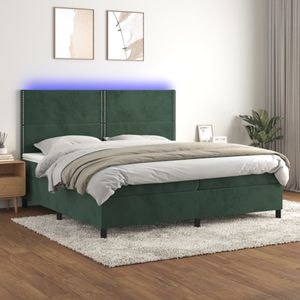 Pat cu arcuri vidaXL, saltea si LED, 200x200 cm, catifea, Verde
