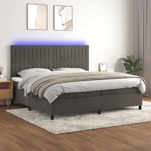 Pat cu arcuri vidaXL, saltea si LED, 200x200 cm, catifea, Gri