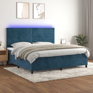 Pat cu arcuri vidaXL, saltea si LED, 200x200 cm, catifea, Albastru