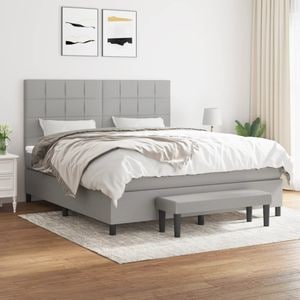Pat continental cu saltea vidaXL, 160x200 cm, textil, Gri