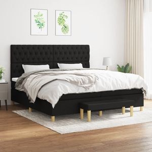 Pat box spring cu saltea vidaXL, 200x200 cm, textil, Negru