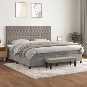 Pat box spring cu saltea vidaXL, 200x200 cm, catifea, Gri