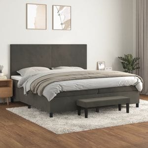 Pat box spring cu saltea vidaXL, 200x200 cm, catifea, Gri