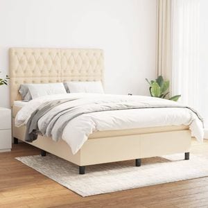 Pat continental cu saltea vidaXL, 140x200 cm, material textil, Crem