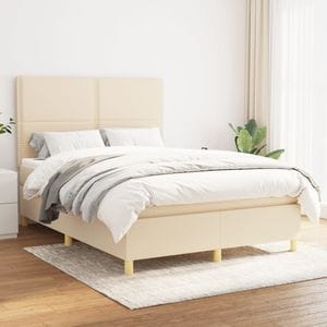 Pat box spring cu saltea vidaXL, 140x200 cm, textil, Crem