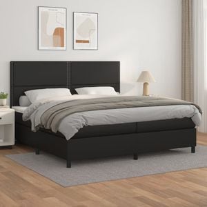 Pat box spring cu saltea vidaXL, 200x200 cm, piele ecologica, Negru