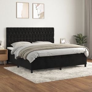 Pat box spring cu saltea vidaXL, 200x200 cm, catifea, Negru