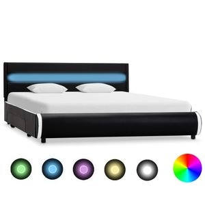 Cadru de pat cu LED vidaXL, 140 x 200 cm, piele ecologica, Negru