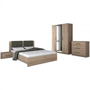 Mobila dormitor Vera, pat 160 x 200 cm, dulap, comoda, crem