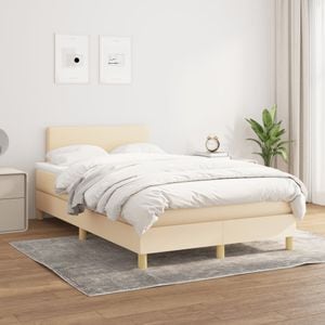 Pat box spring cu saltea vidaXL, 120x200 cm, textil, Crem