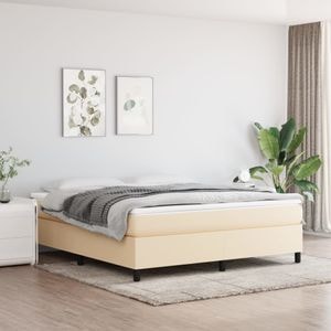 Pat box spring cu saltea vidaXL, 160x200 cm, material textil, Crem