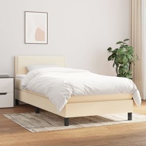Pat box spring cu saltea vidaXL, 90x190 cm, textil, Crem