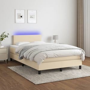 Pat cu arcuri vidaXL, saltea si LED, 120x200 cm, textil, Crem