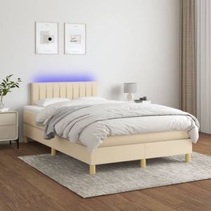 Pat cu arcuri vidaXL, saltea si LED, 120x200 cm, textil, Crem
