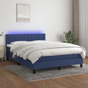 Pat cu arcuri vidaXL, saltea si LED, 140x190 cm, textil, Albastru