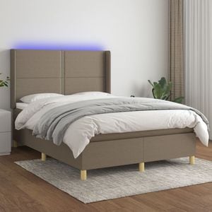 Pat cu arcuri vidaXL, saltea si LED, 140x200 cm, textil, Taupe