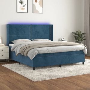 Pat cu arcuri vidaXL, saltea si LED, 180x200 cm, catifea, Albastru