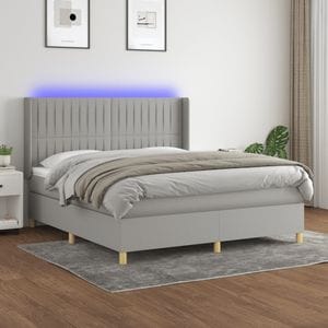Pat cu arcuri vidaXL, saltea si LED, 180x200 cm, textil, Gri