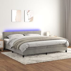 Pat cu arcuri vidaXL, saltea si LED, 200x200 cm, catifea, Gri
