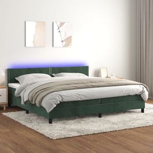 Pat cu arcuri vidaXL, saltea si LED, 200x200 cm, catifea, Verde