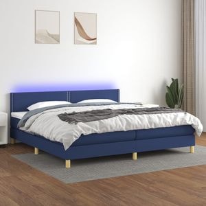 Pat cu arcuri vidaXL, saltea si LED, 200x200 cm, textil, Albastru